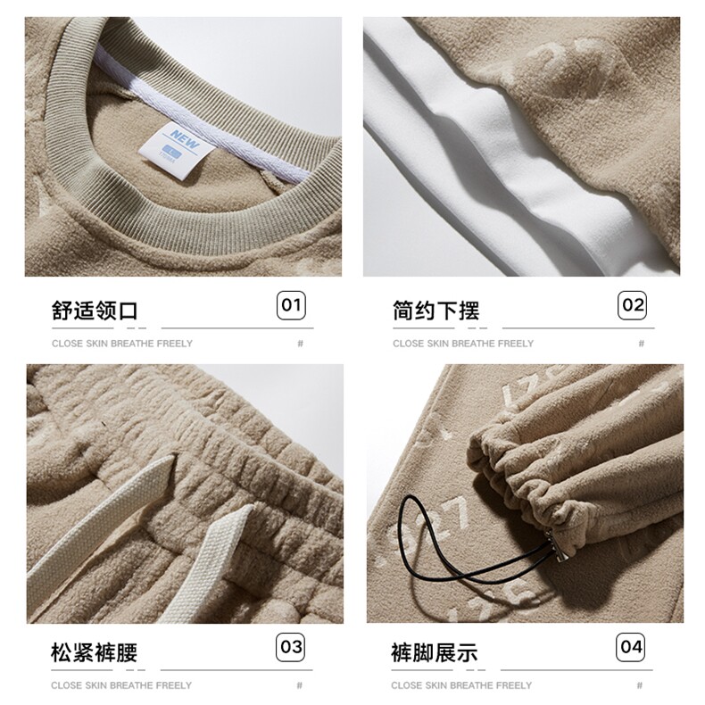 新款男摇粒绒面料美式街头风套装白底平铺VE2014+CK2315-P90控138,男装休闲套装,星座717