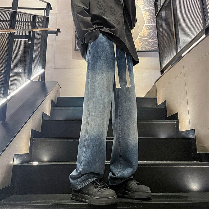 港风男生牛仔裤潮牌高街抽绳裤子K506P50,男装牛仔裤,电商D325