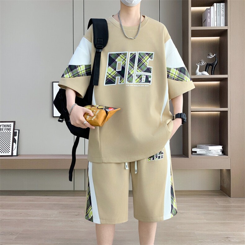2025夏季新款痞帅时尚休闲宽松短袖t恤两件套潮A436-1120-P60,男装T恤,电商A436
