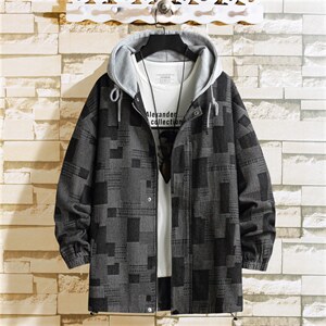 JK6007/P80加棉P90冬装挂拍牛仔连帽格子夹克男大码外套棉衣男