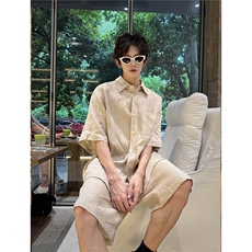 C316CS2515P58K2516P48亚麻透气休闲套装短袖衬衫短裤宽松麻本色，男装牛仔裤，电商C316