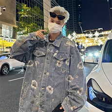 美式新款设计感提花夹克水洗潮牌时尚宽松牛仔外套，男装工装外套，星座410-6（原星座1304-1）