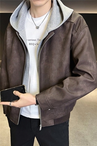 假两件连帽男装皮衣外套春季夹克C317-1188-P185图片