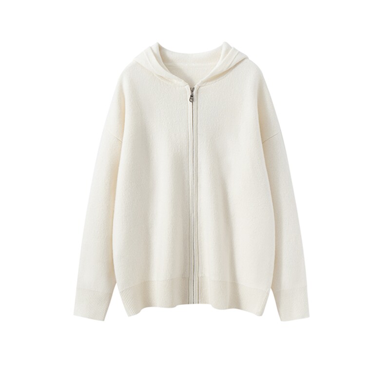 秋冬新款纯色针织连帽开衫时尚百搭，女装针织衫/毛衣，亿嘉羊绒