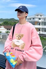 男士套头卫衣圆领港风ins潮宽松卡通印花男潮流外套A071-W550-P35图片