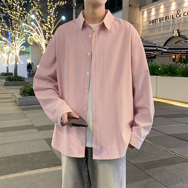 2026春夏新款男士条纹日系学生宽松衬衫港风长袖衬衣，男装衬衫，星座1206（原A206）