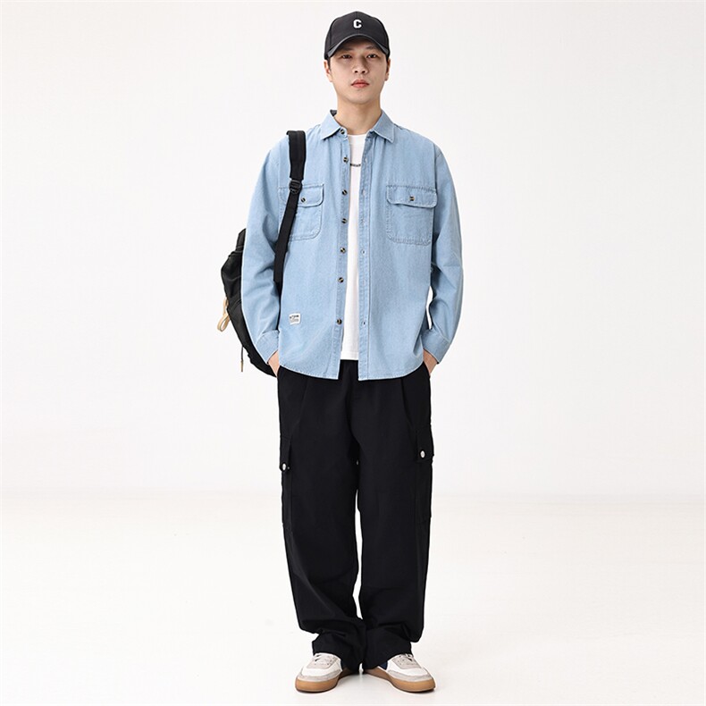 新款(跨境货源）长袖牛仔衬衫男宽松休闲外套,男装衬衫,星座1107-1