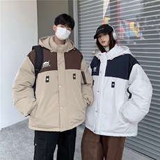 EQ333可脱卸连帽拼色冬季工装棉衣外套男女情侣装2024新款棉服，男装棉衣，电商C306-1