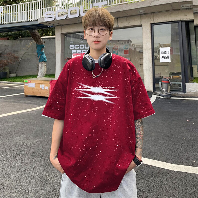 量大优供抖音视频 支持得物配合二开美式满天星亮片短袖T恤MTX603图片