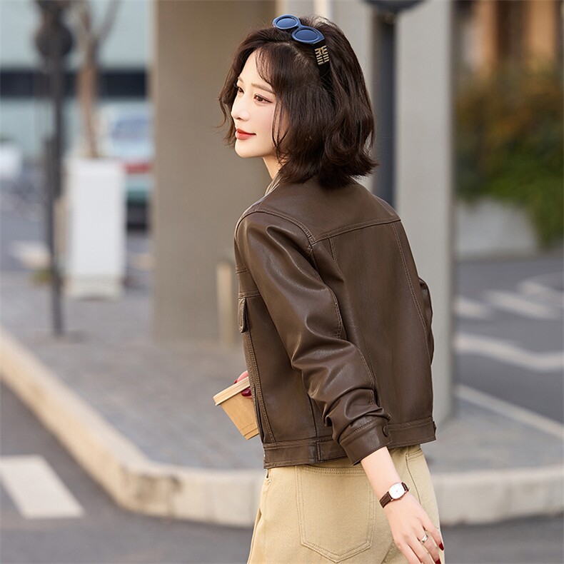 多色百搭短款皮衣外套女2025春季新款设计感显瘦皮夹克机车服上衣,女装皮衣,臻衣坊
