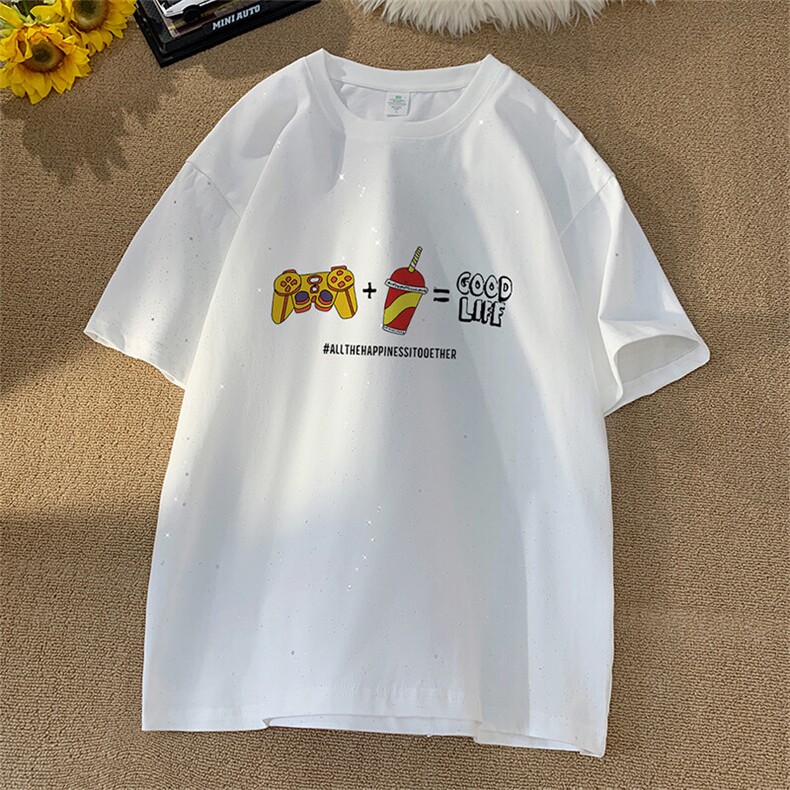 可48小时发货支持抖音得物来样二开美式满天星亮片短袖T恤MTX649,男装T恤,电商A486-1