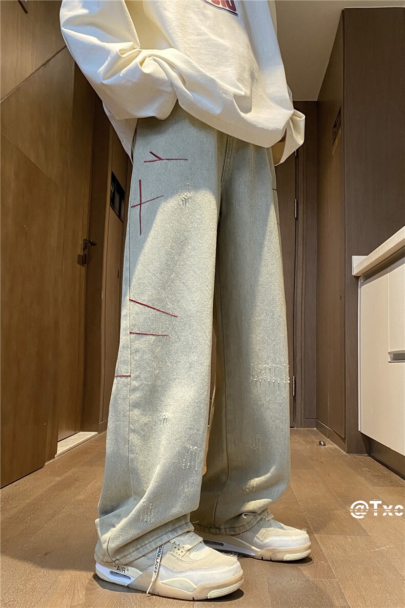 抖音品质春季裤子美式复古磨毛直筒牛仔裤B315-K23414-p55控68,男装牛仔裤,电商B315