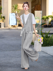 高级设计感亚麻套装女2025夏季新款大气贵夫人时尚薄款马甲三件套，女装套装/套裙，尚娜萱