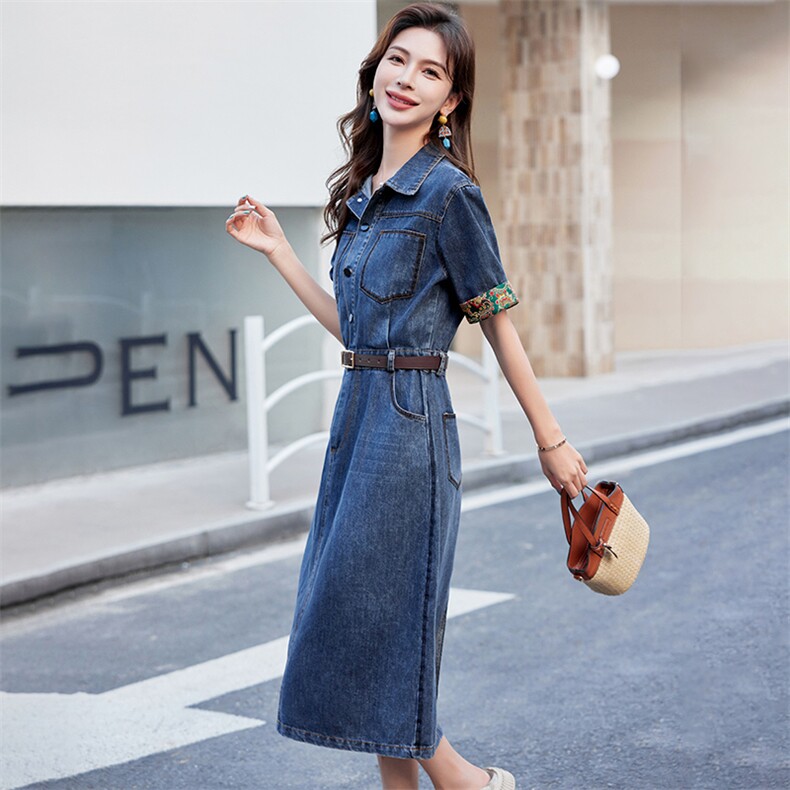 牛仔连衣裙女夏季宽松遮肚长裙气质高端2024新款时尚衬衫裙子,女装连衣裙,浙宝029