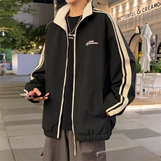 秋季夹克长袖方领立领宽松双面穿三条杠外套男潮新款JK423p70，男装夹克，电商D315