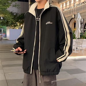 秋季夹克长袖方领立领宽松双面穿三条杠外套男潮新款JK423p70图片