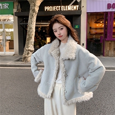 柔软加厚皮毛一体外套2610P205K308，女装短外套，2C029