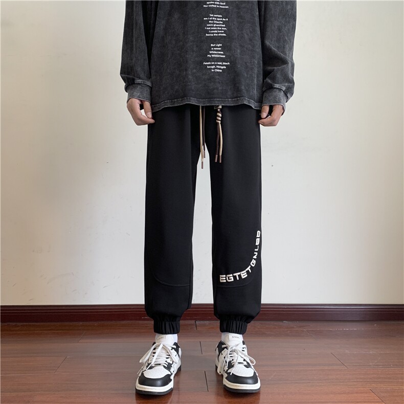 复合牛奶丝设计感小众菠萝格裤子高街潮日系宽松K007*P30控58,男装休闲裤,星座227-2