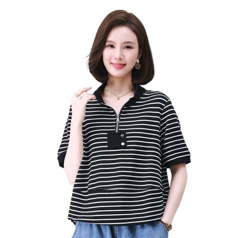夏季T恤女2025年新款中年妈妈宽松时尚短袖休闲牛仔裤,女装衬衫,叶笙衣