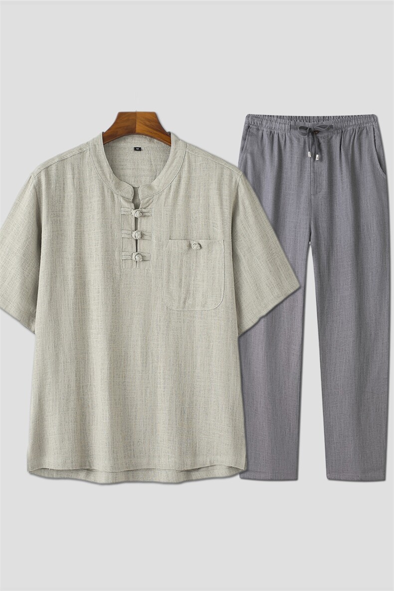 主推风男装亚麻短袖唐装男套装夏季中老年人中式棉麻爸爸夏装,男装民族服装,电商B212（原钱塘6029）