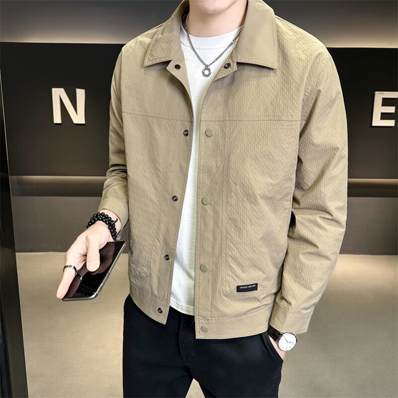 5202-L-4XL-P115店主风春季单排扣纯色翻领特殊面料夹克外套男,男装夹克,电商B255