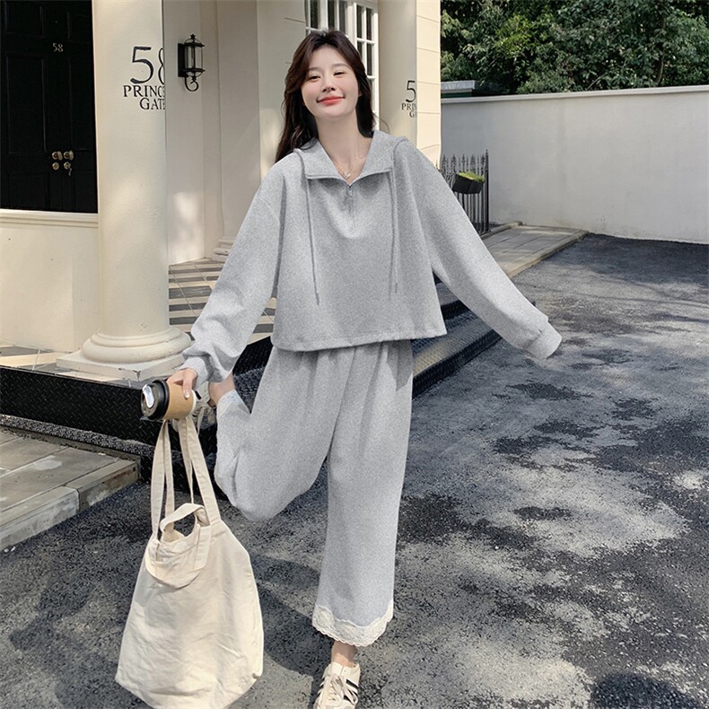 新款现货主推二色裤脚花边卫衣套装2505-P160-K238,女装套装/套裙,2C129