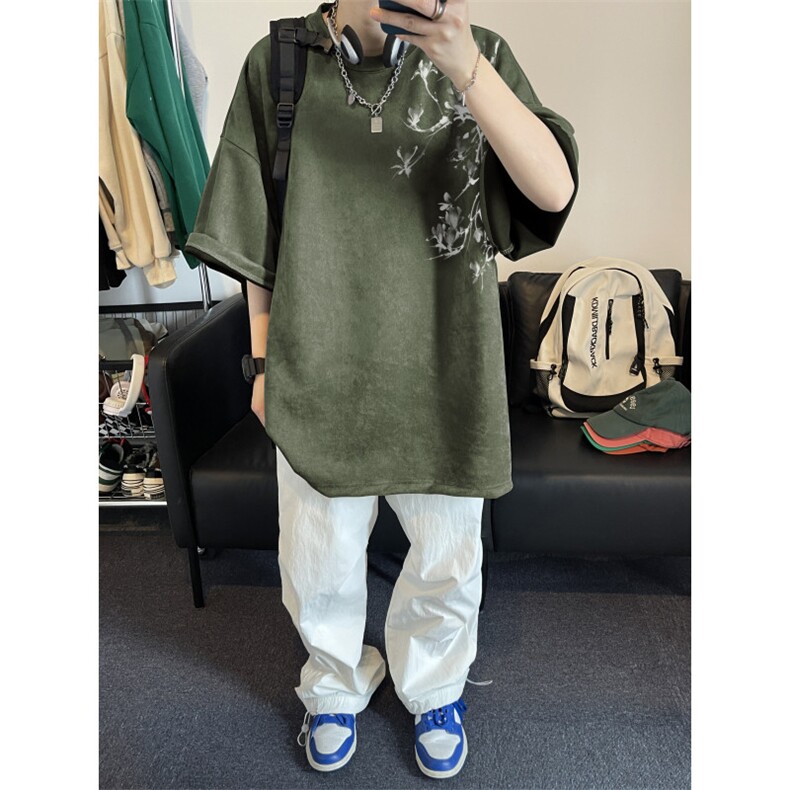 得物抖音直播高品质麂皮绒风印花宽松短袖djp296-特批23控39,男装T恤,星座605(原A050)