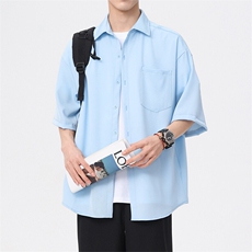 冰丝衬衫X2393-TP3548夏季新款港风百搭宽松休闲五分袖衬衫，男装衬衫，电商A102