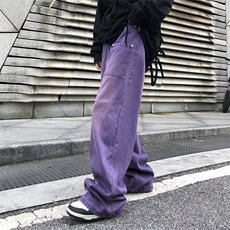 2023牛仔裤男直筒宽松春季紫色小众高级感阔腿休闲长裤NZ033-P50，男装牛仔裤，星座1103-2