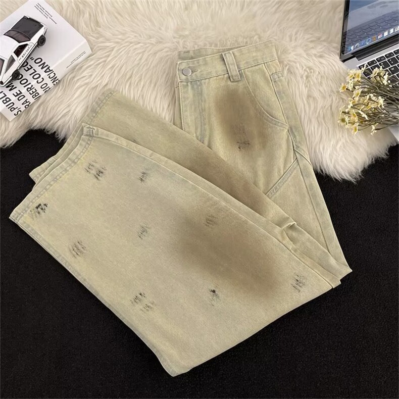 复古弯刀牛仔裤男美式cleanfit高街青少年解构阔腿长裤AMQ53P62,男装牛仔裤,星座1013-5