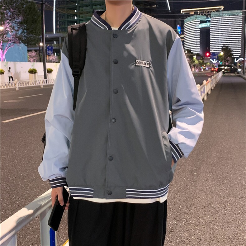 工装外套秋韩版复古百搭拼接ins夹克学生宽松bf棒球服W1673-P50,男装夹克,星座512-4