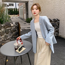 小香风亮片蓝色西装外套女春秋2025新款小个子高级感西服百搭超火，女装西装，2C169