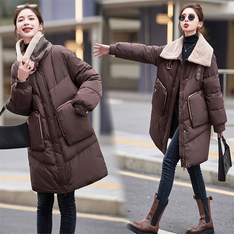 现货2023冬季新款拼接加厚中长款羽绒服女白鸭绒防寒外套,女装羽绒服,仟媚宠