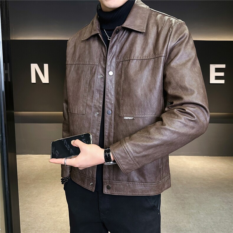 加绒加厚皮衣外套男秋冬季2025新款美式皮夹克A313-1911-P145,男装夹克,电商A313