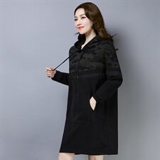 棉衣2021纯色连帽长袖套头加厚中长款拼接口袋，女装棉衣/棉服，叶笙衣