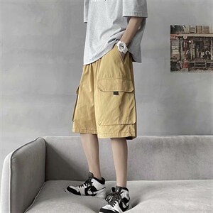 日系工装短裤男女夏宽松显瘦百搭六分阔腿D001P27图片