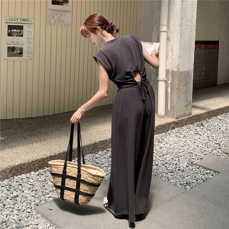 气质通勤T恤阔腿裤两件套女2025年夏季新款法式休闲显瘦简约套装,女装套装/套裙,1C130