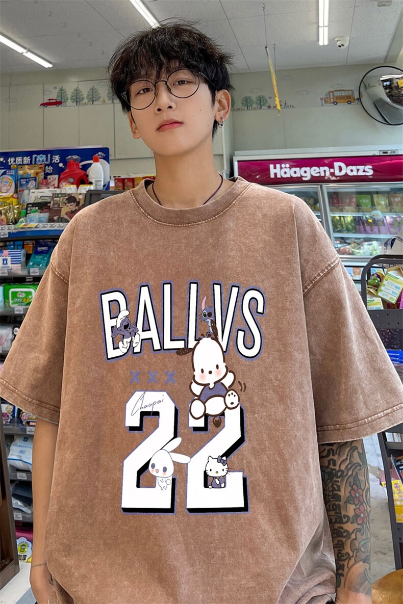 ！2024夏季新款男士水洗短袖T恤纯棉潮牌情侣半袖XT142P35,男装T恤,电商B220