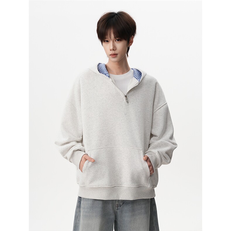 松弛感半拉链连帽卫衣文艺感宽松版型舒适休闲上衣HY922TP48控89，男装卫衣，电商A102B
