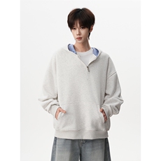 松弛感半拉链连帽卫衣文艺感宽松版型舒适休闲上衣HY922TP48控89，男装卫衣，电商A102B