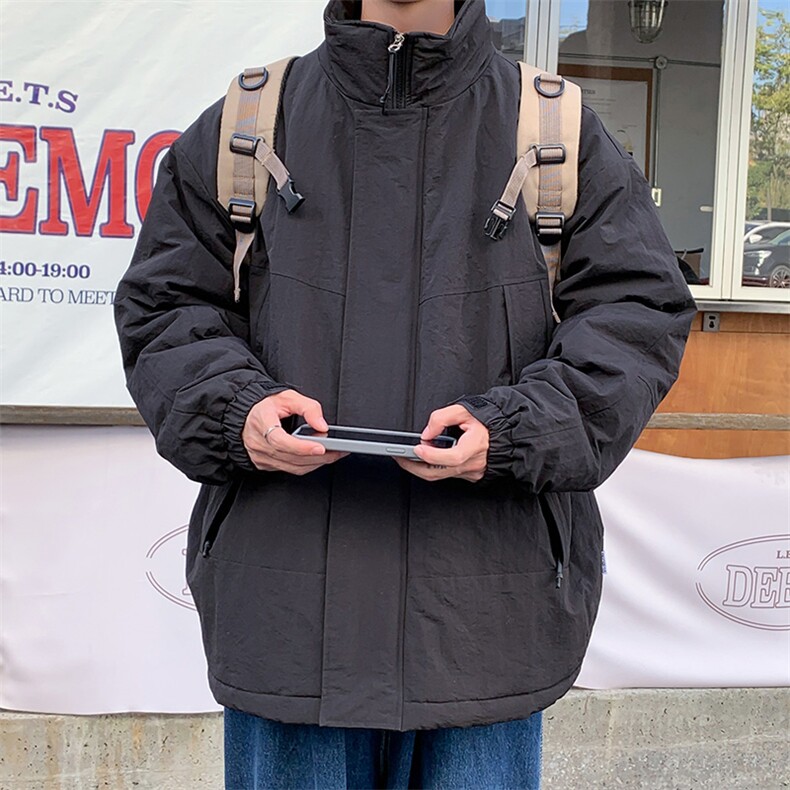 冬季潮牌日系纯色简约加绒加厚保暖防寒休闲棉服外套MY9079-P100,男装棉衣,电商A128