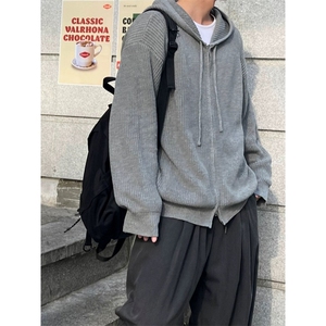 JY285-P55 美式复古休闲慵懒风V领针织衫男纯色外套图片