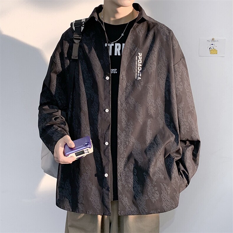 25春季港风休闲高级暗纹印花衬衫男潮宽松大码外套C3511-P40,男装衬衫,电商A001