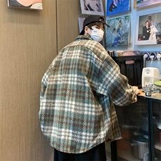 毛呢格子小香风复古撞色格子双面穿夹克男春秋季宽松情侣百搭外套，男装夹克，星座302B