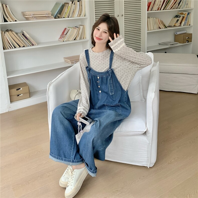 现货新款针织打底衫+牛仔背带裤两件套2C056-7206-P175控288,女装套装/套裙,2C056