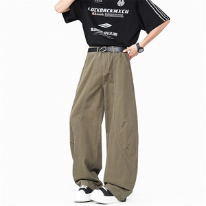 2025新款美式高街工装弯刀裤卡其色阔腿休闲裤青年K8425-P50控75图片