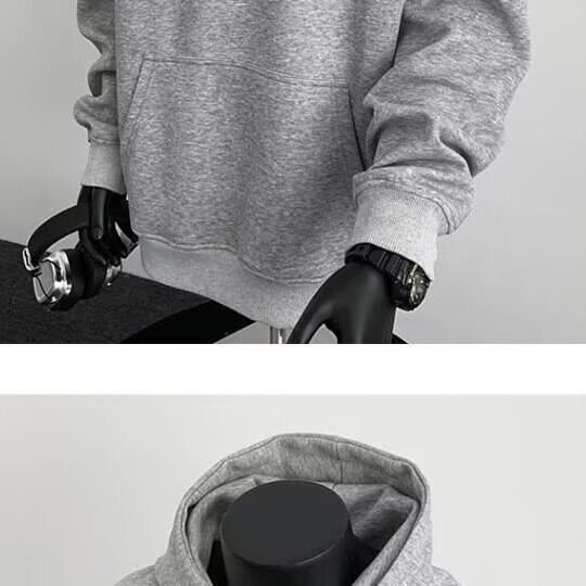 Q102-P39连帽卫衣男2025春秋季新款美式重磅纯色套头帽衫,男装卫衣,电商B323A