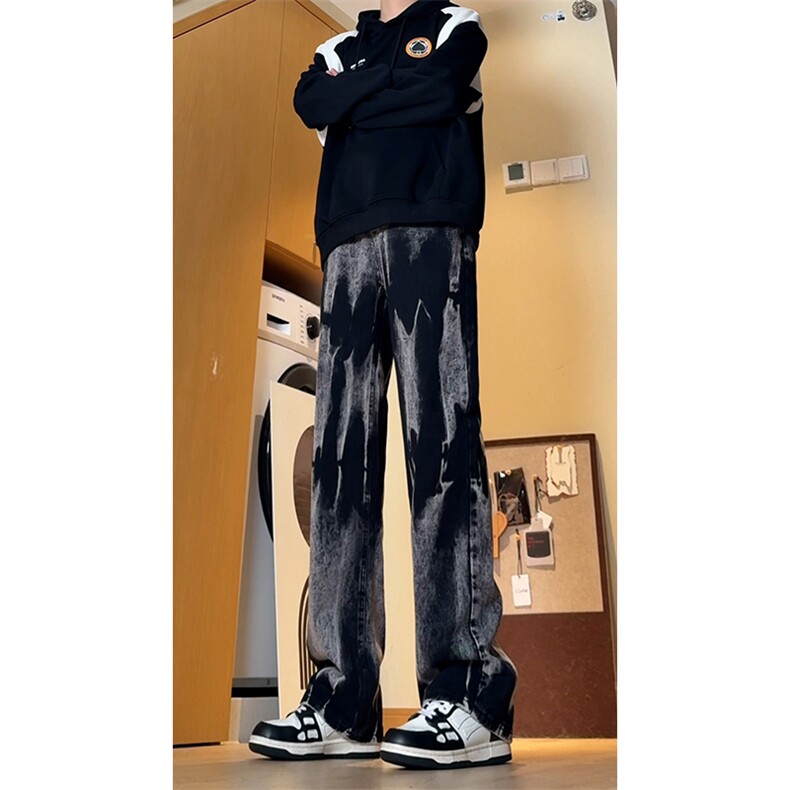 B221美式ins高街修身直筒个性扎染牛仔裤LK24392-特P45控78，男装牛仔裤，电商B221
