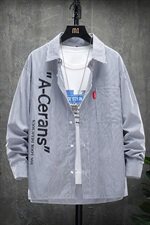 【】A003-HS2003-P50春装新款条纹翻领港风衬衫展架挂拍，男装衬衫，电商A003