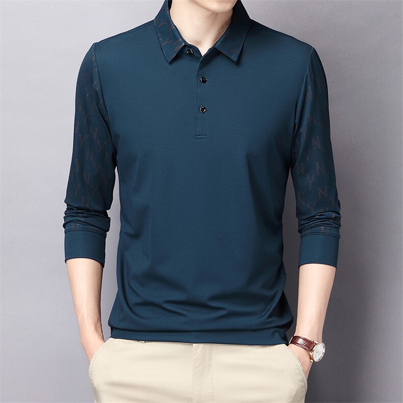 男长袖t恤休闲翻领卫衣男打底Polo衫中年秋季爸爸装衣服时尚百搭,男装T恤,电商B212（原钱塘6029）